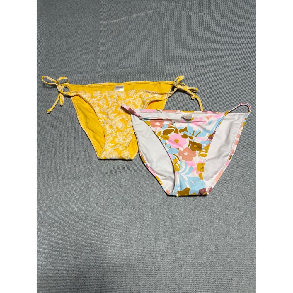 Xhilaration Bikini Bottoms Womens XL Yellow Multi Floral Palm Bundle 2pc